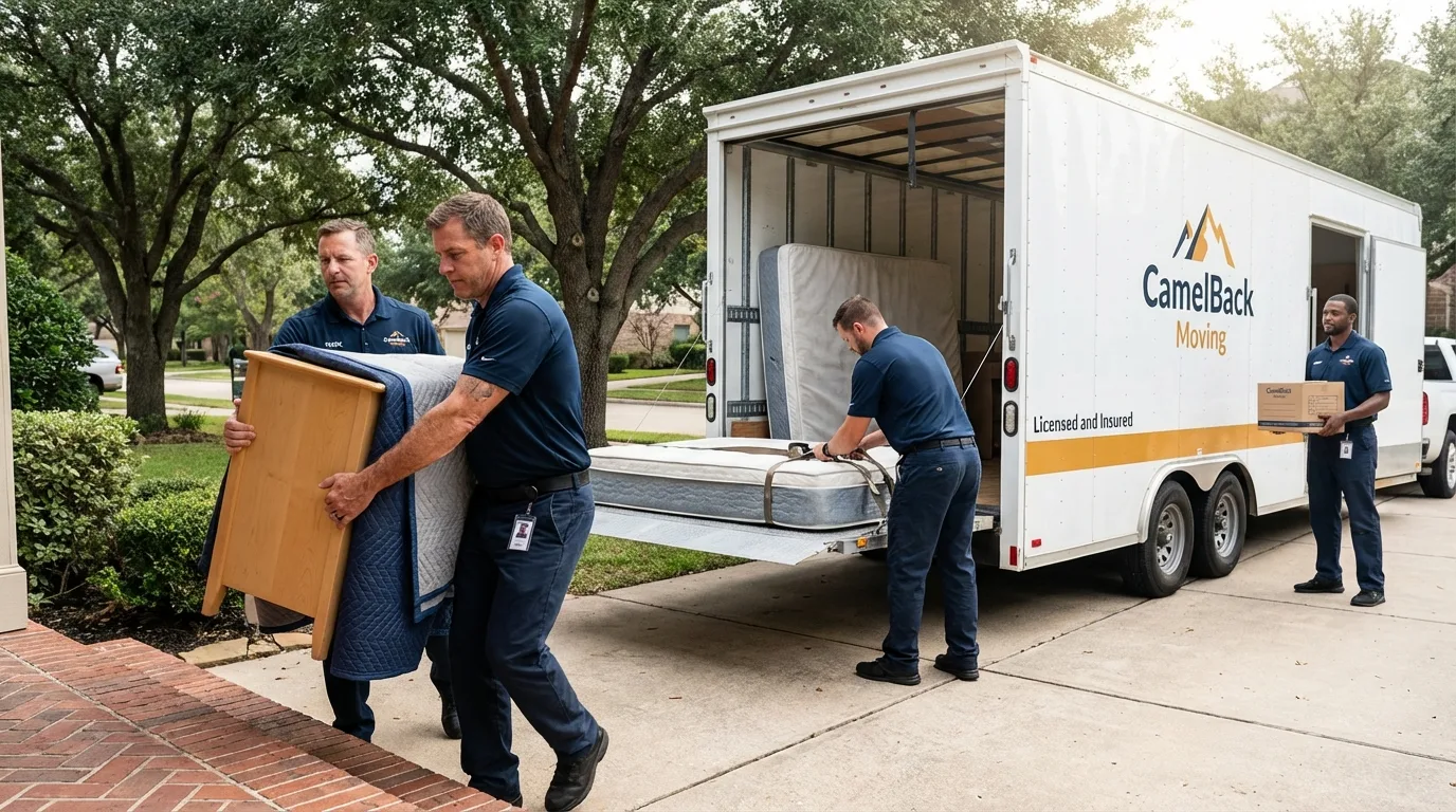 Crew loading residential truck for cross-state move from Eustis, FL