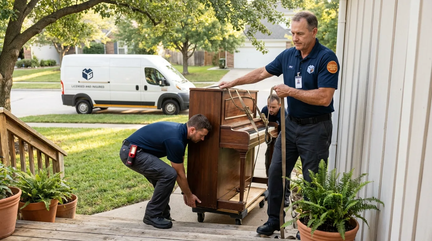 Licensed piano movers securing grand piano in Eustis, FL