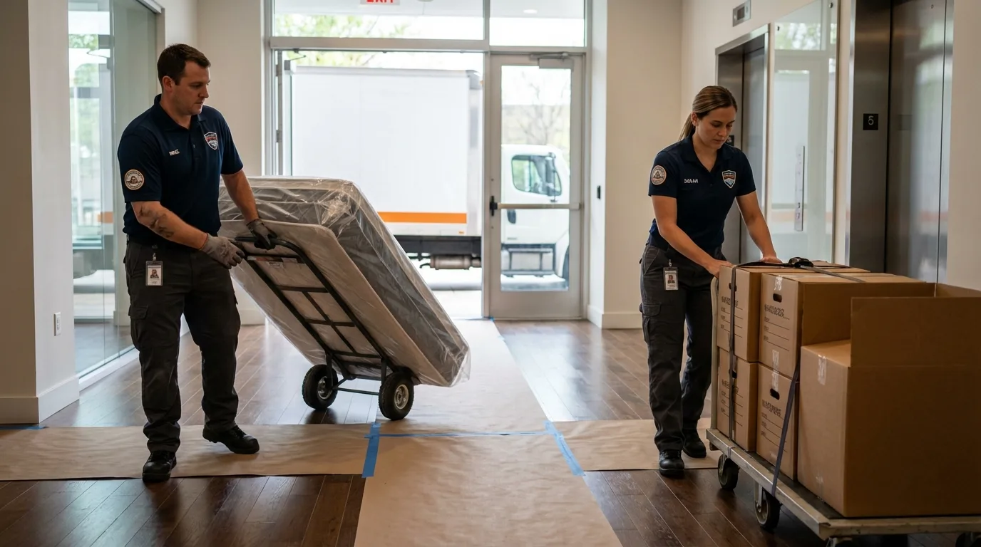 Professional apartment movers loading elevator in Eustis, FL